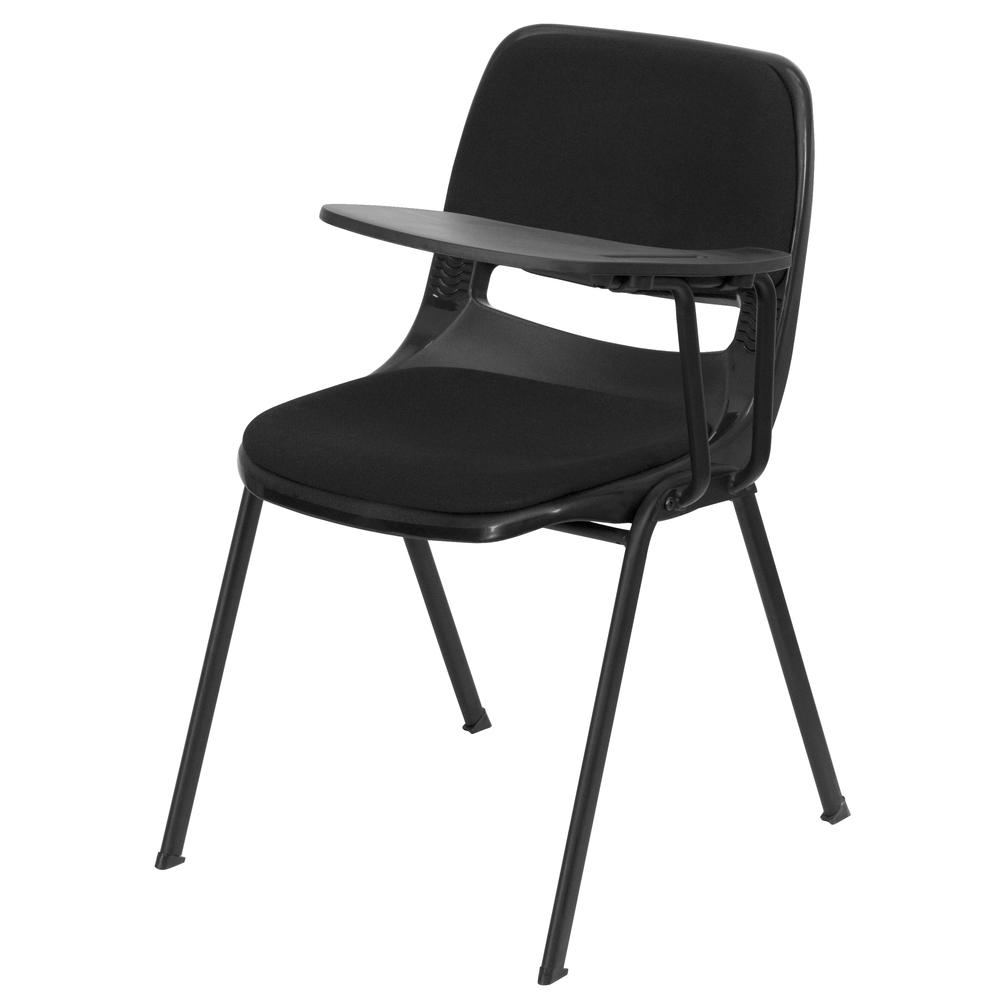 Black Padded Ergonomic Shell Chair with Left Handed Flip-Up Tablet Arm. The main picture.