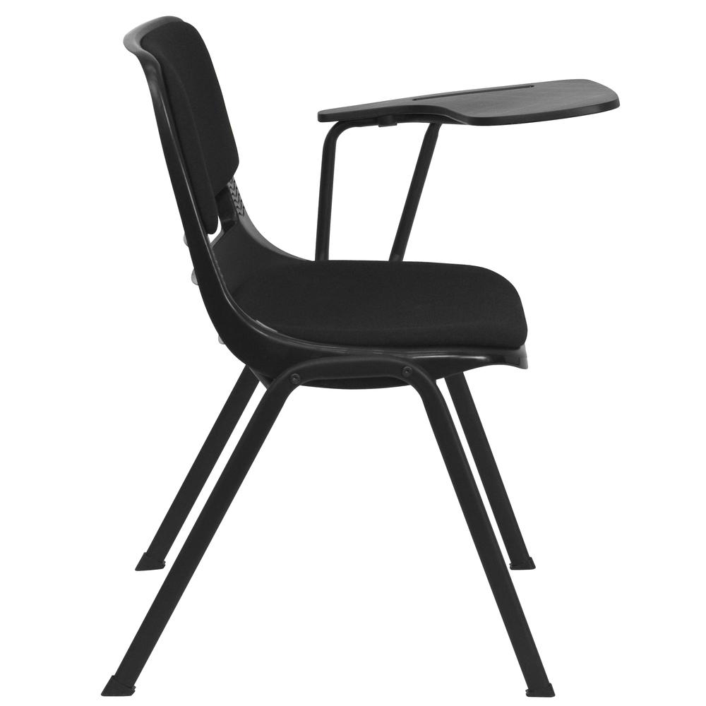 Black Padded Ergonomic Shell Chair with Left Handed Flip-Up Tablet Arm. Picture 4