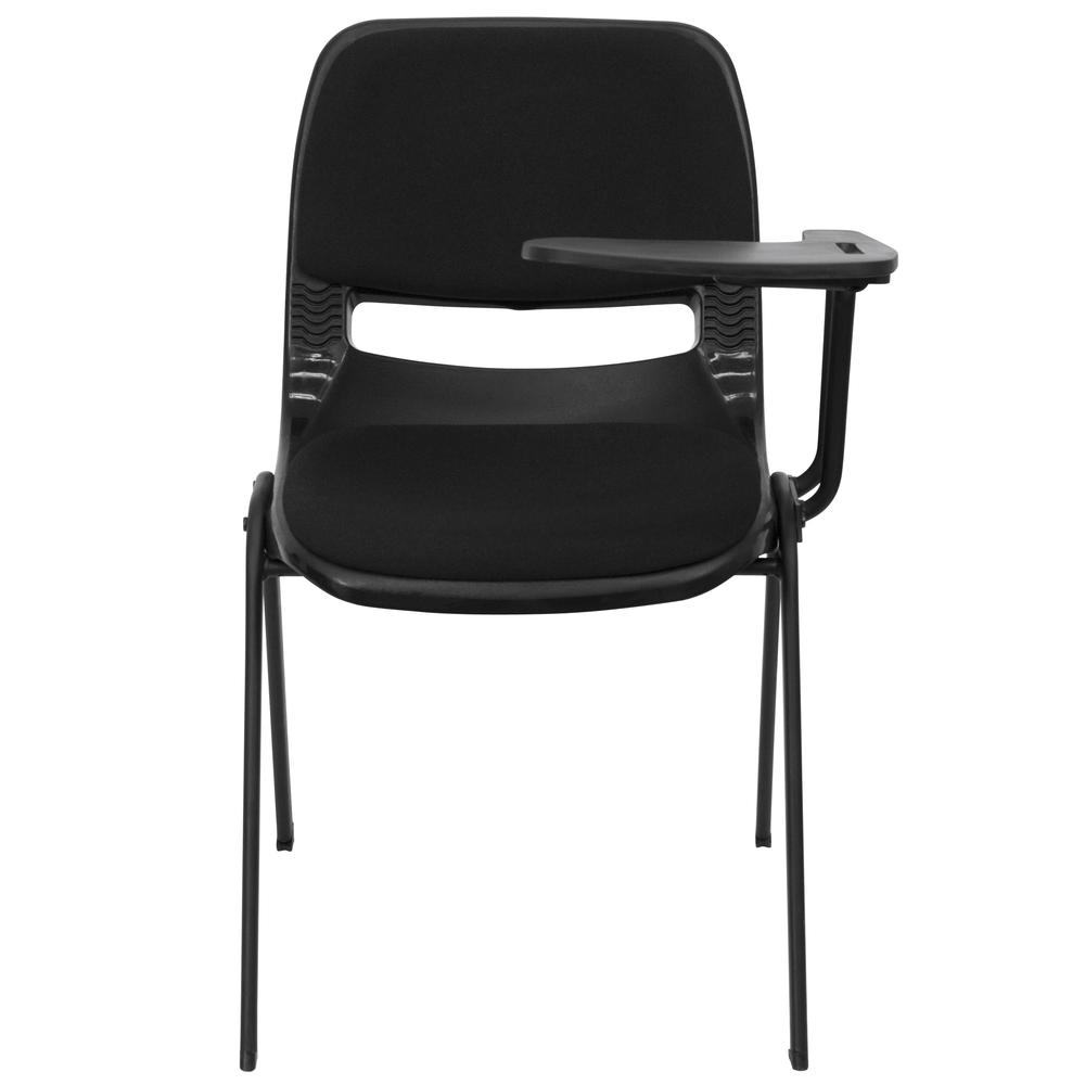 Black Padded Ergonomic Shell Chair with Left Handed Flip-Up Tablet Arm. Picture 5