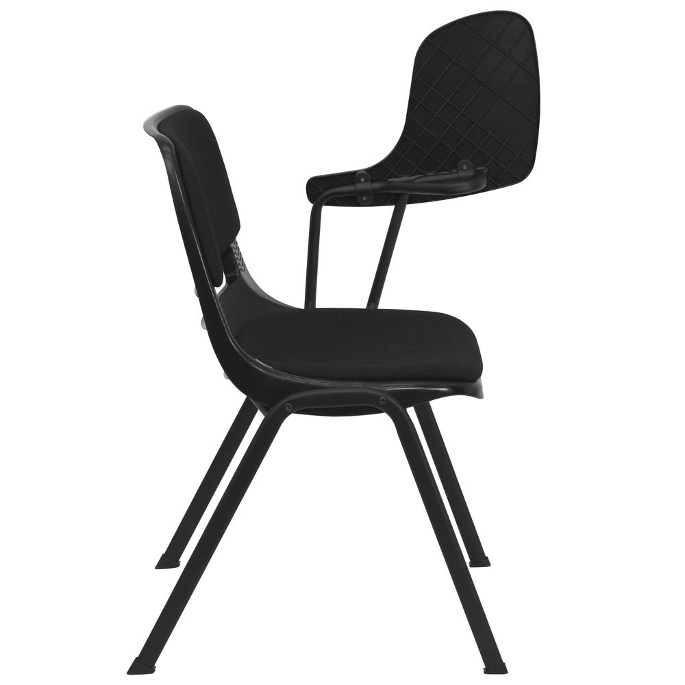 Black Padded Ergonomic Shell Chair with Left Handed Flip-Up Tablet Arm. Picture 3