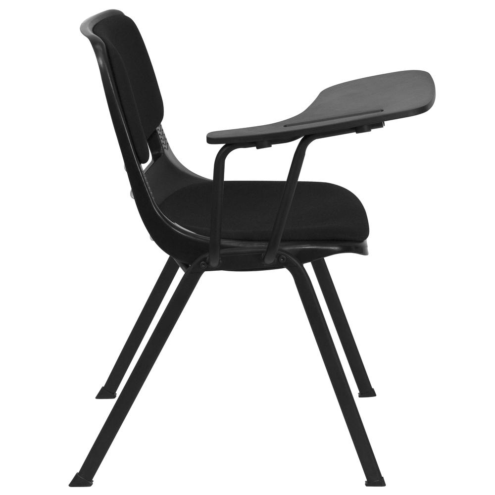 Black Padded Ergonomic Shell Chair with Right Handed Flip-Up Tablet Arm. Picture 2