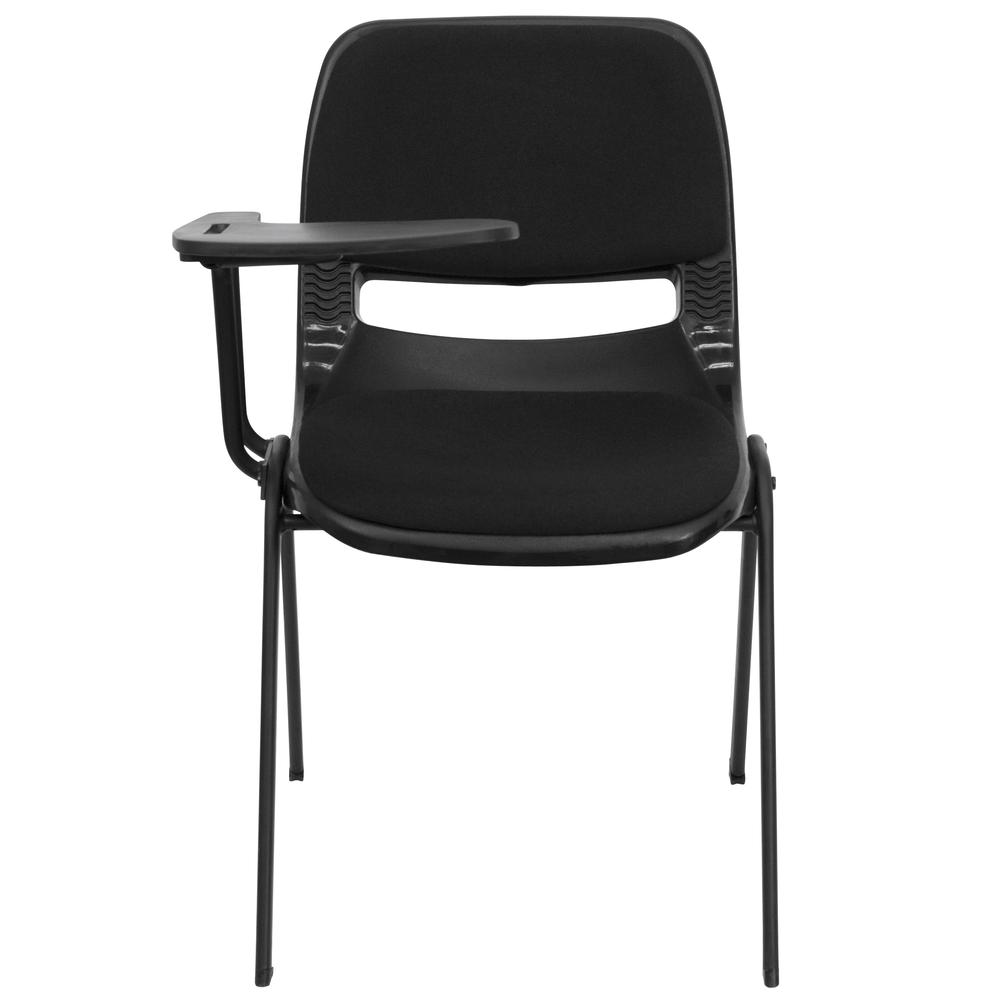 Black Padded Ergonomic Shell Chair with Right Handed Flip-Up Tablet Arm. Picture 4