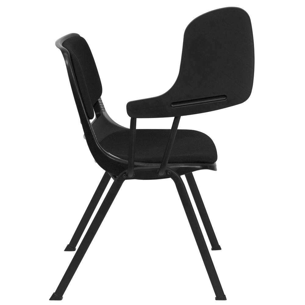 Black Padded Ergonomic Shell Chair with Right Handed Flip-Up Tablet Arm. Picture 5
