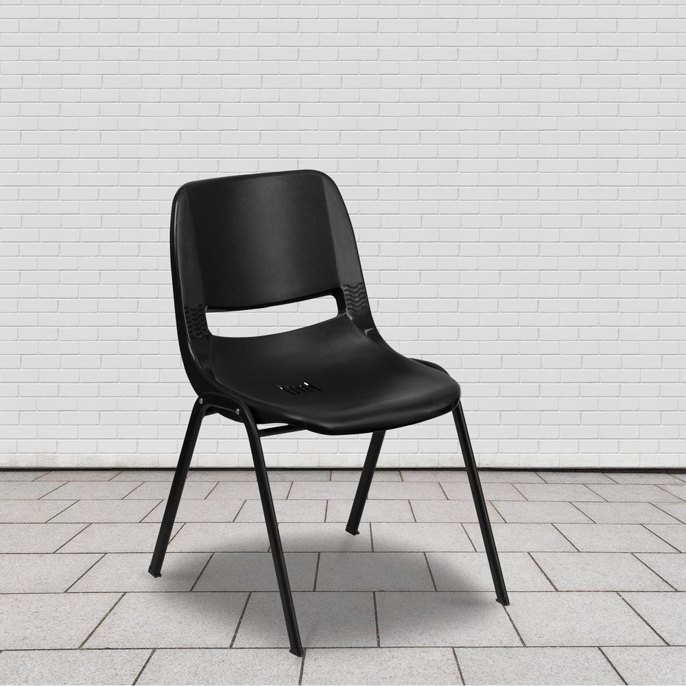 880 lb. Capacity Black Ergonomic Shell Stack Chair with Black Frame. Picture 9