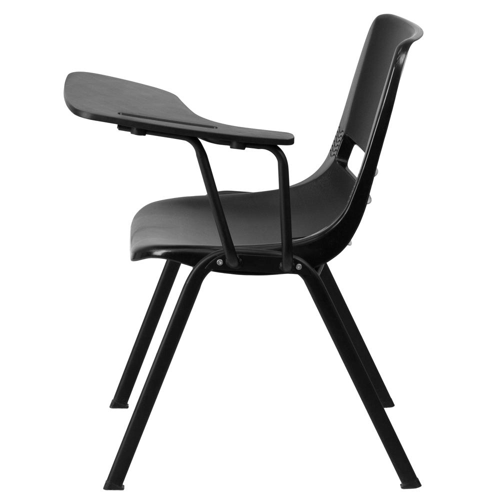 Black Ergonomic Shell Chair with Left Handed Flip-Up Tablet Arm. Picture 2