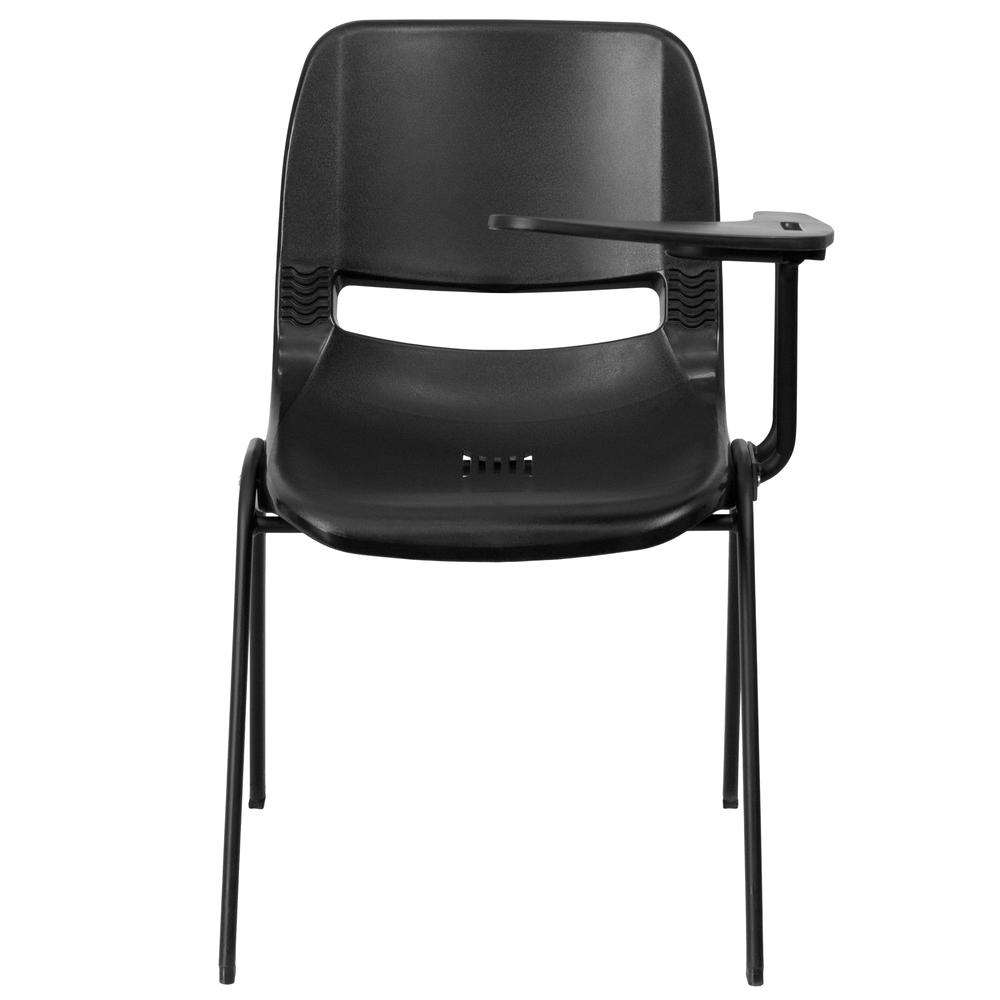 Black Ergonomic Shell Chair with Left Handed Flip-Up Tablet Arm. Picture 4