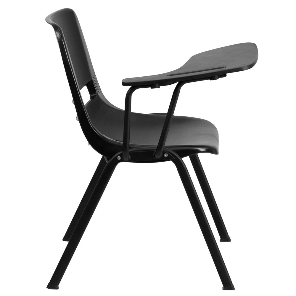 Black Ergonomic Shell Chair with Right Handed Flip-Up Tablet Arm. Picture 2
