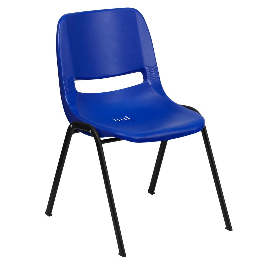 880 lb. Capacity Blue Ergonomic Shell Stack Chair with Black Frame. Picture 1