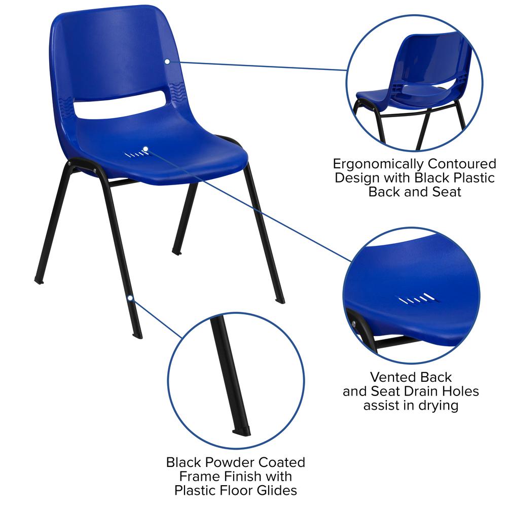 880 lb. Capacity Blue Ergonomic Shell Stack Chair with Black Frame. Picture 5