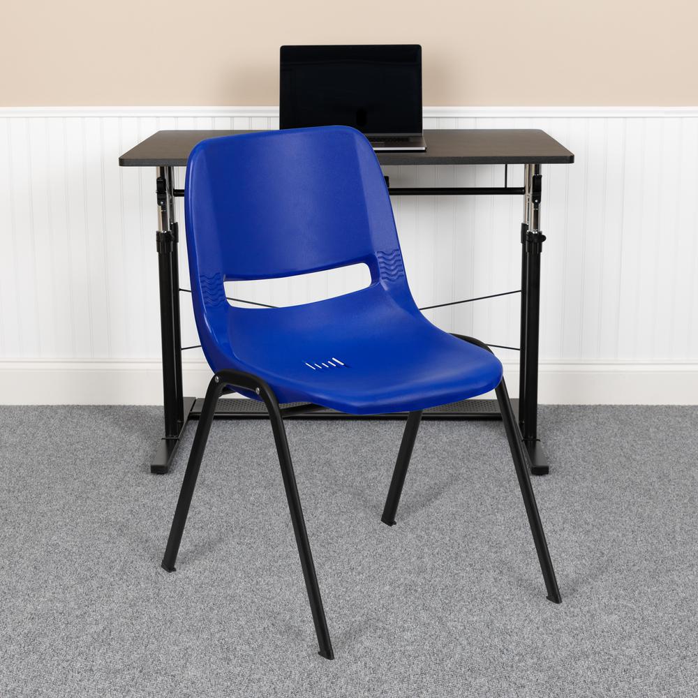 880 lb. Capacity Blue Ergonomic Shell Stack Chair with Black Frame. Picture 8