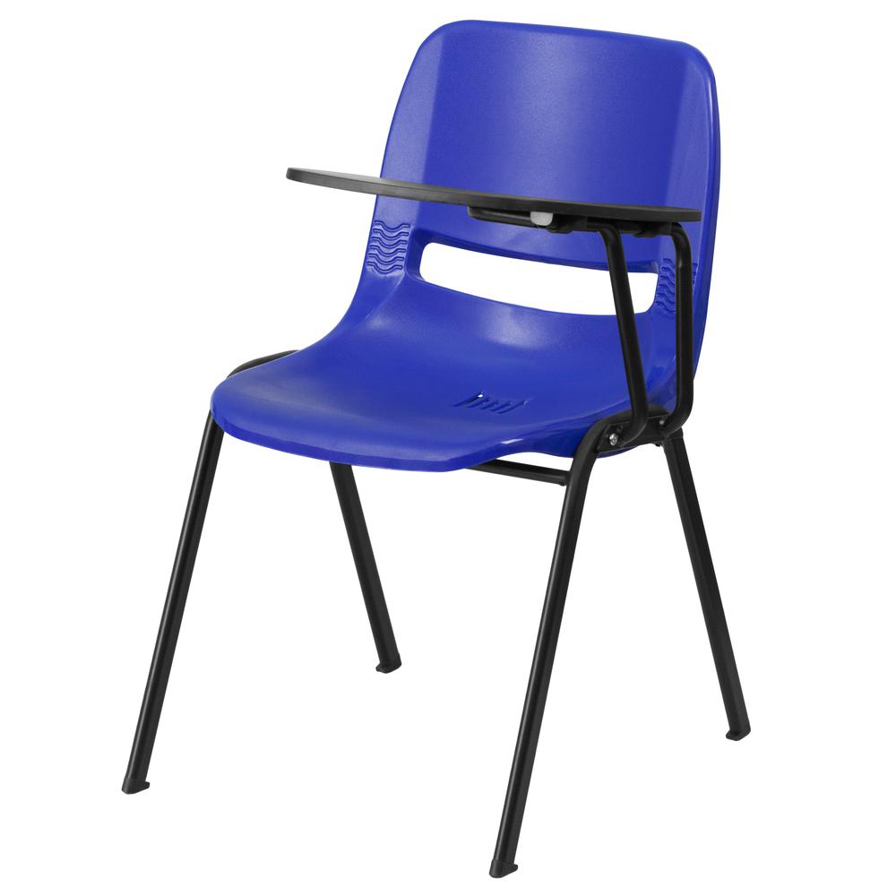 Blue Ergonomic Shell Chair with Left Handed Flip-Up Tablet Arm. The main picture.
