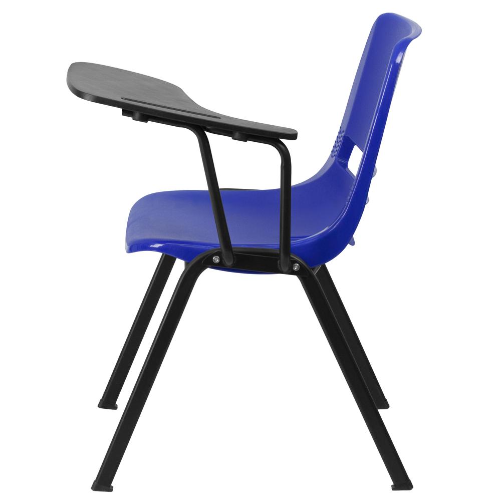 Blue Ergonomic Shell Chair with Left Handed Flip-Up Tablet Arm. Picture 3