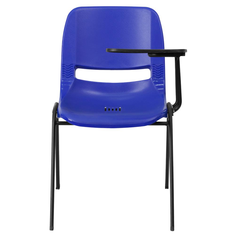 Blue Ergonomic Shell Chair with Left Handed Flip-Up Tablet Arm. Picture 4