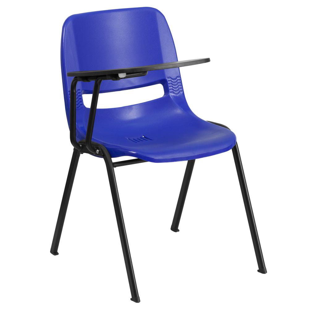 Blue Ergonomic Shell Chair with Right Handed Flip-Up Tablet Arm. The main picture.