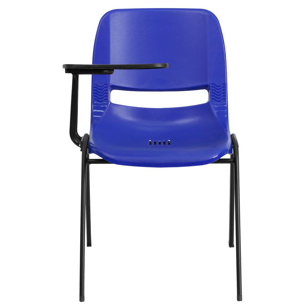 Blue Ergonomic Shell Chair with Right Handed Flip-Up Tablet Arm. Picture 4