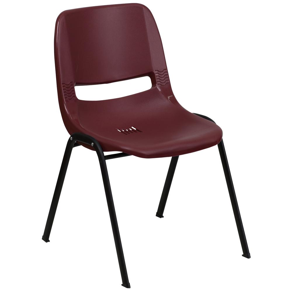 HERCULES Series 880 lb. Capacity Burgundy Ergonomic Shell Stack Chair with Black Frame. Picture 1