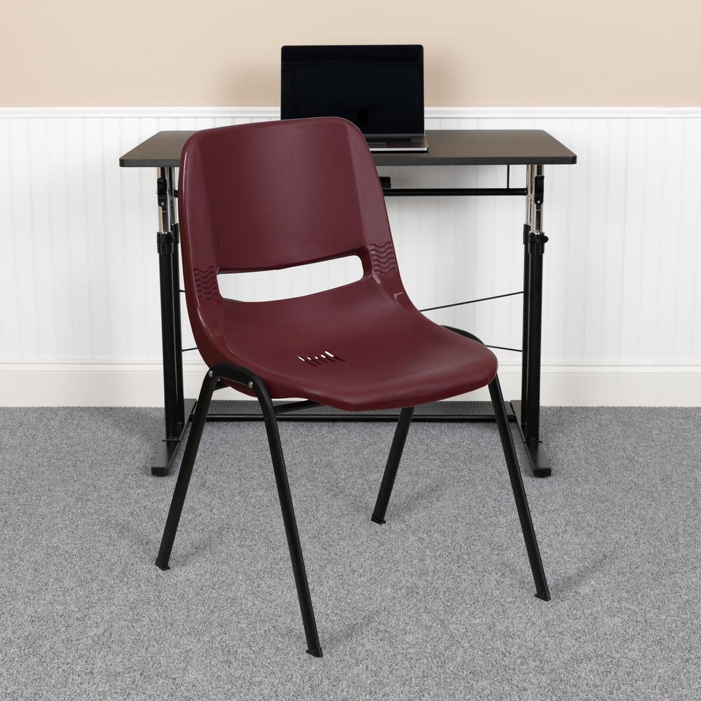 880 lb. Capacity Burgundy Ergonomic Shell Stack Chair with Black Frame. Picture 5