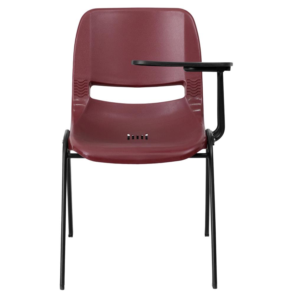 Burgundy Ergonomic Shell Chair with Left Handed Flip-Up Tablet Arm. Picture 4