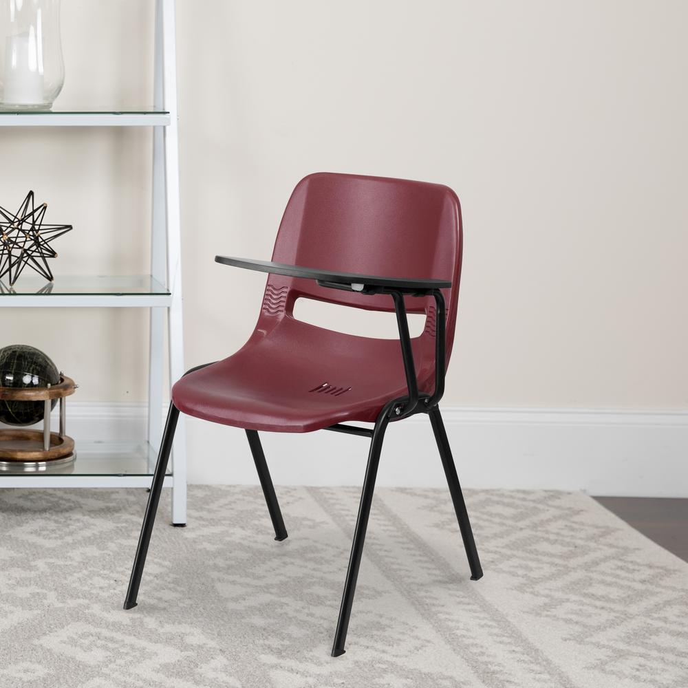 Burgundy Ergonomic Shell Chair with Left Handed Flip-Up Tablet Arm. Picture 5