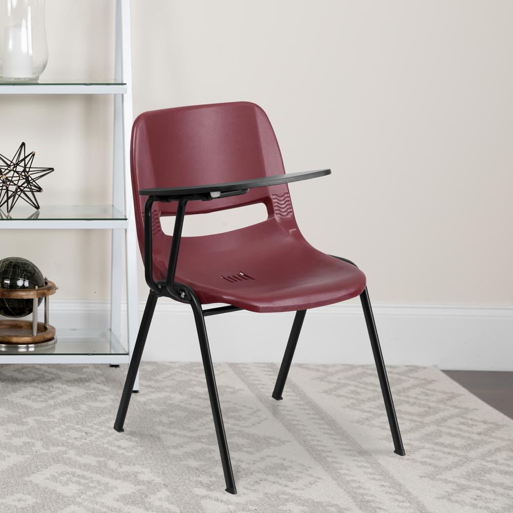 Burgundy Ergonomic Shell Chair with Right Handed Flip-Up Tablet Arm. Picture 5