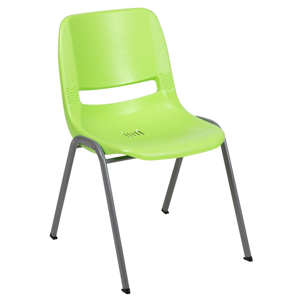 HERCULES Series 880 lb. Capacity Green Ergonomic Shell Stack Chair with Gray Frame. Picture 1