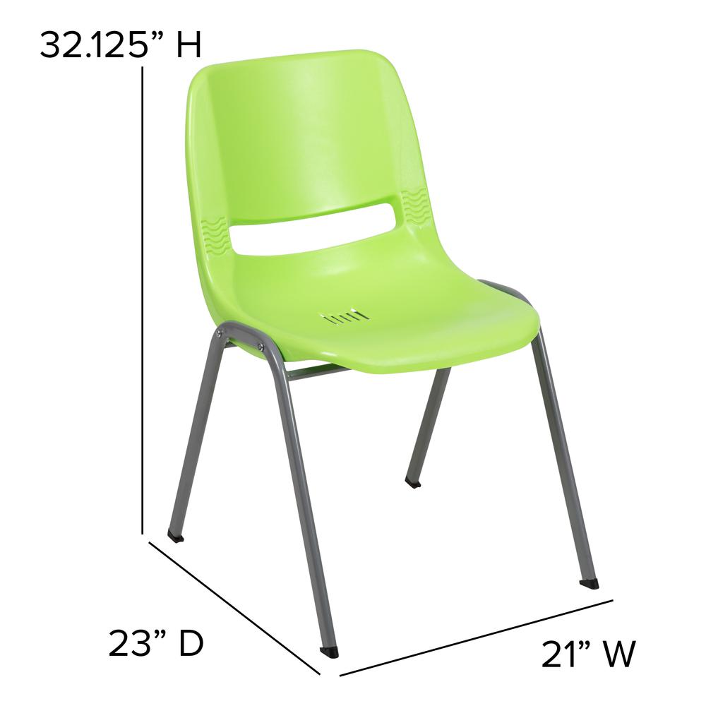 HERCULES Series 880 lb. Capacity Green Ergonomic Shell Stack Chair with Gray Frame. Picture 2