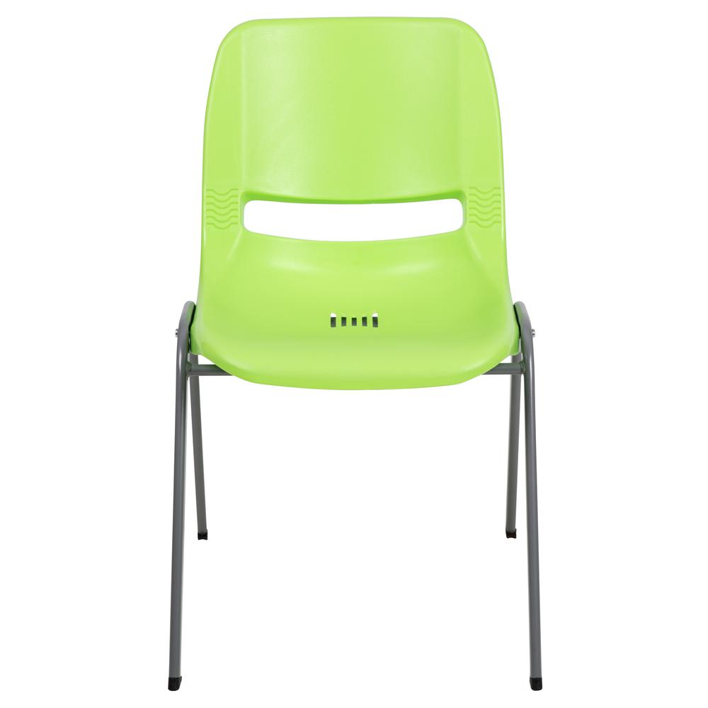 HERCULES Series 880 lb. Capacity Green Ergonomic Shell Stack Chair with Gray Frame. Picture 5