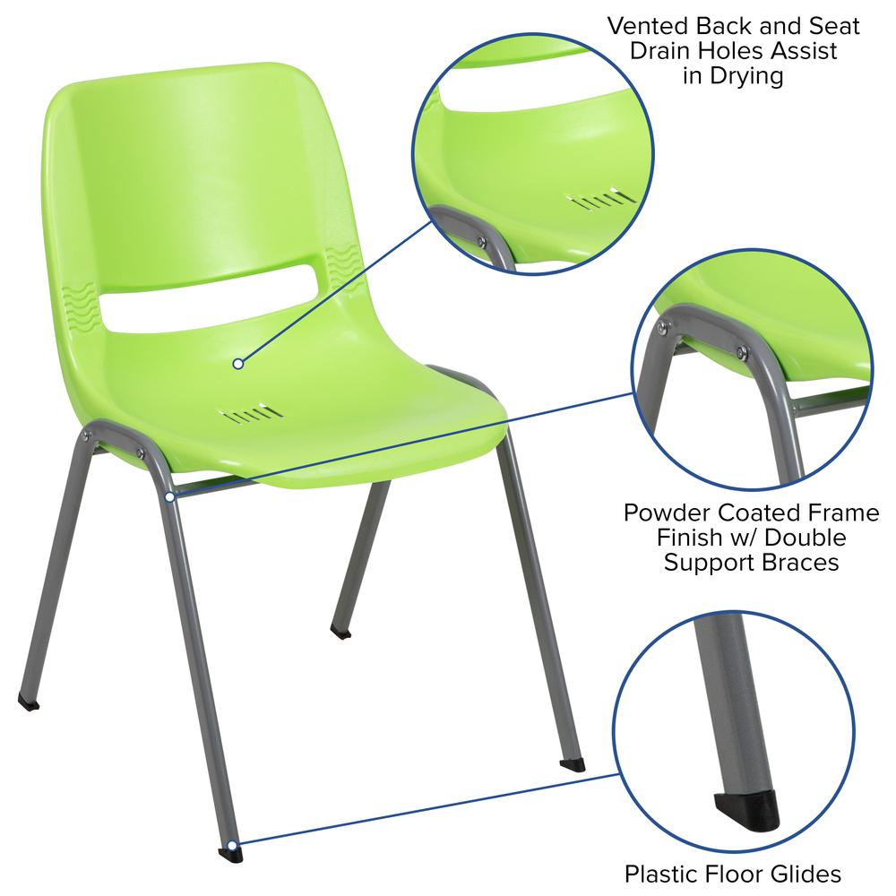 HERCULES Series 880 lb. Capacity Green Ergonomic Shell Stack Chair with Gray Frame. Picture 6