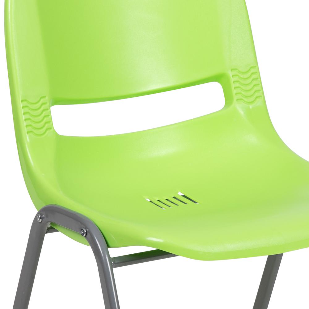HERCULES Series 880 lb. Capacity Green Ergonomic Shell Stack Chair with Gray Frame. Picture 7