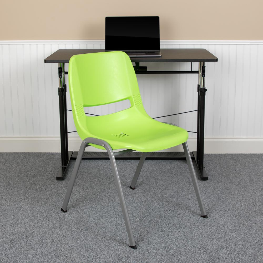 HERCULES Series 880 lb. Capacity Green Ergonomic Shell Stack Chair with Gray Frame. Picture 11