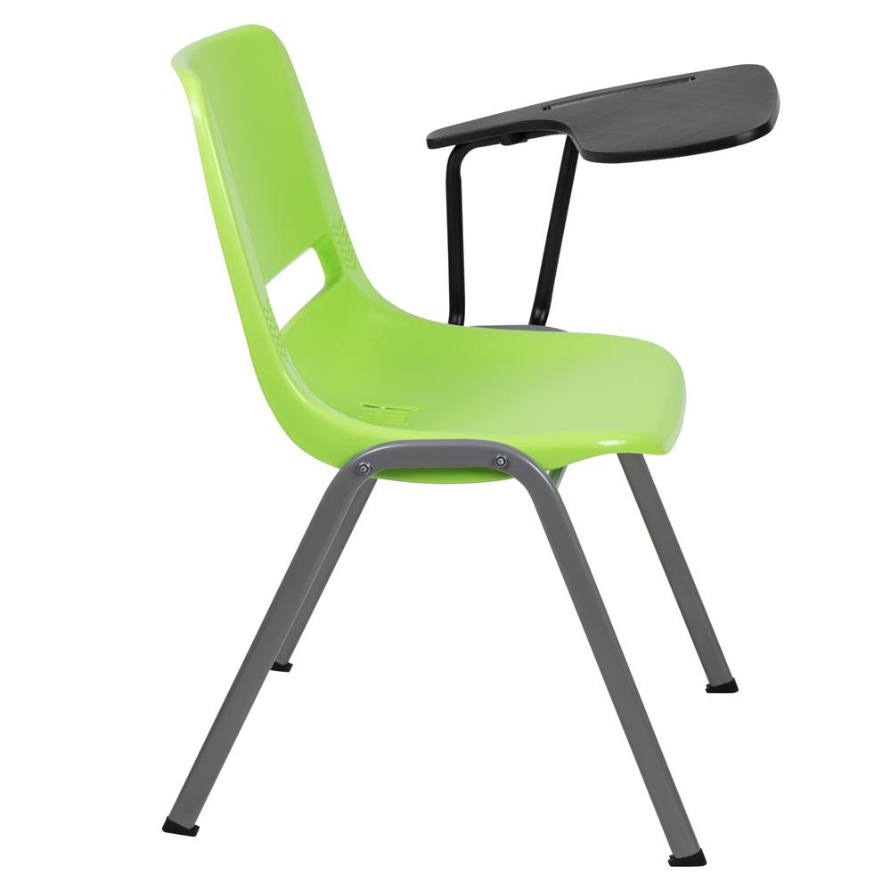 Green Ergonomic Shell Chair with Left Handed Flip-Up Tablet Arm. Picture 3