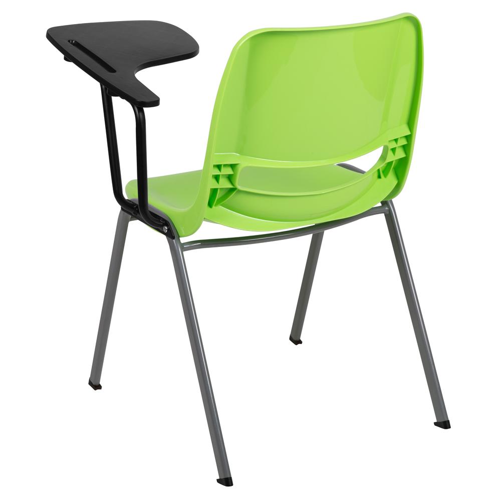Green Ergonomic Shell Chair with Left Handed Flip-Up Tablet Arm. Picture 4