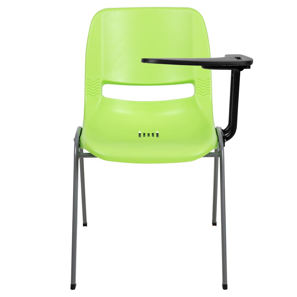 Green Ergonomic Shell Chair with Left Handed Flip-Up Tablet Arm. Picture 5