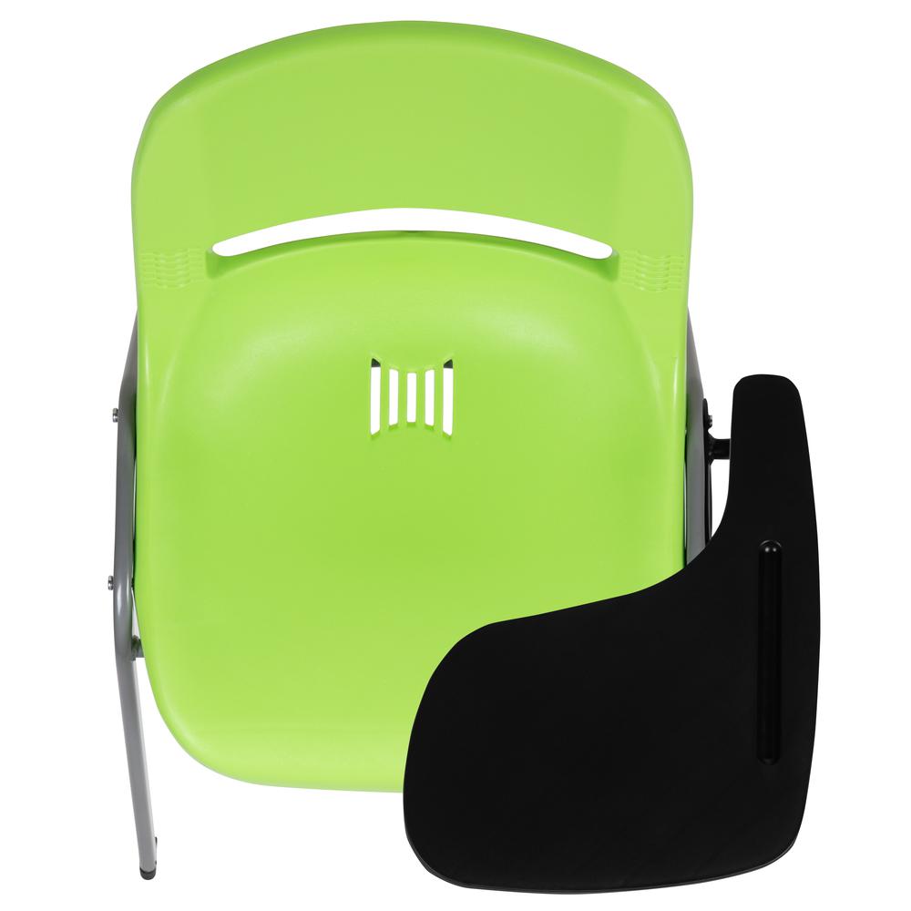 Green Ergonomic Shell Chair with Left Handed Flip-Up Tablet Arm. Picture 9