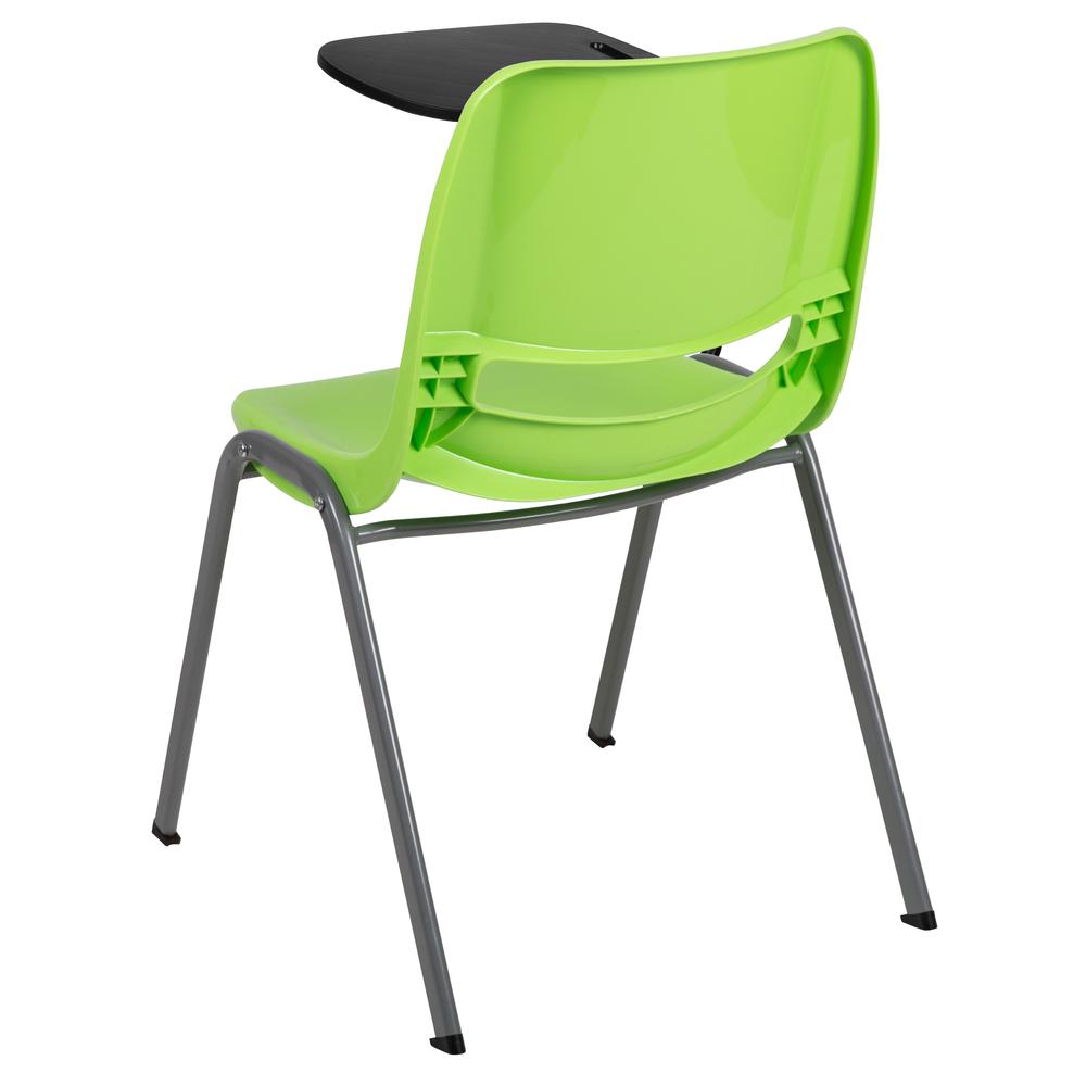 Green Ergonomic Shell Chair with Right Handed Flip-Up Tablet Arm. Picture 4