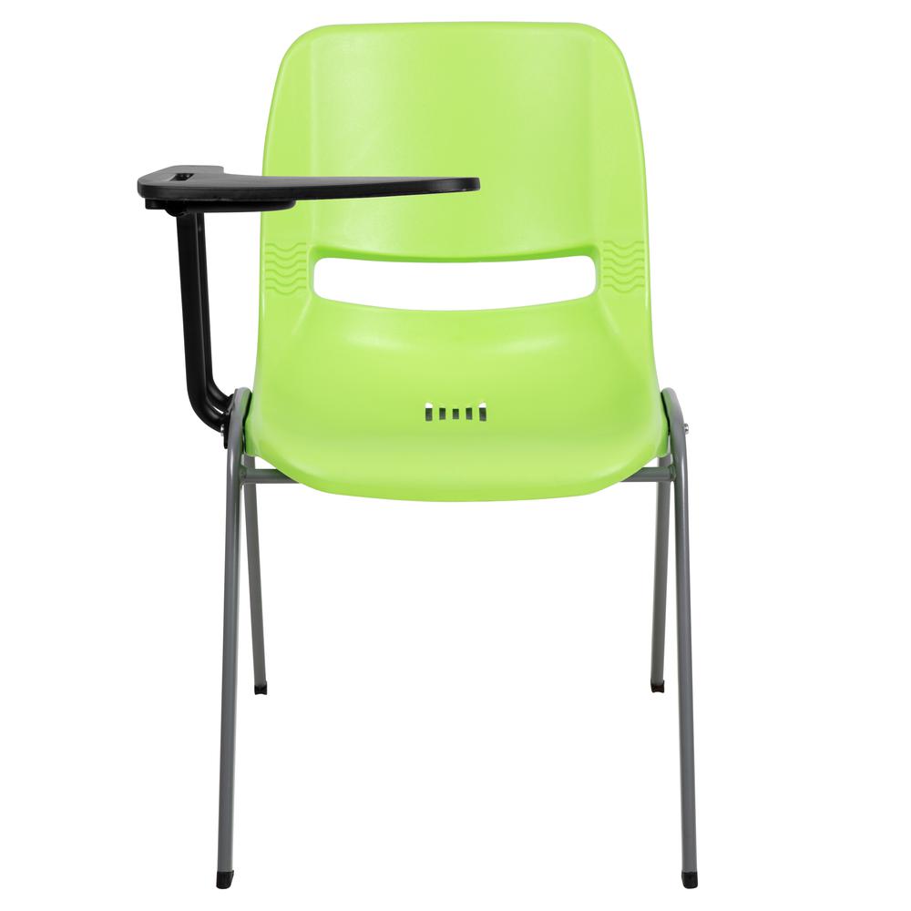 Green Ergonomic Shell Chair with Right Handed Flip-Up Tablet Arm. Picture 5
