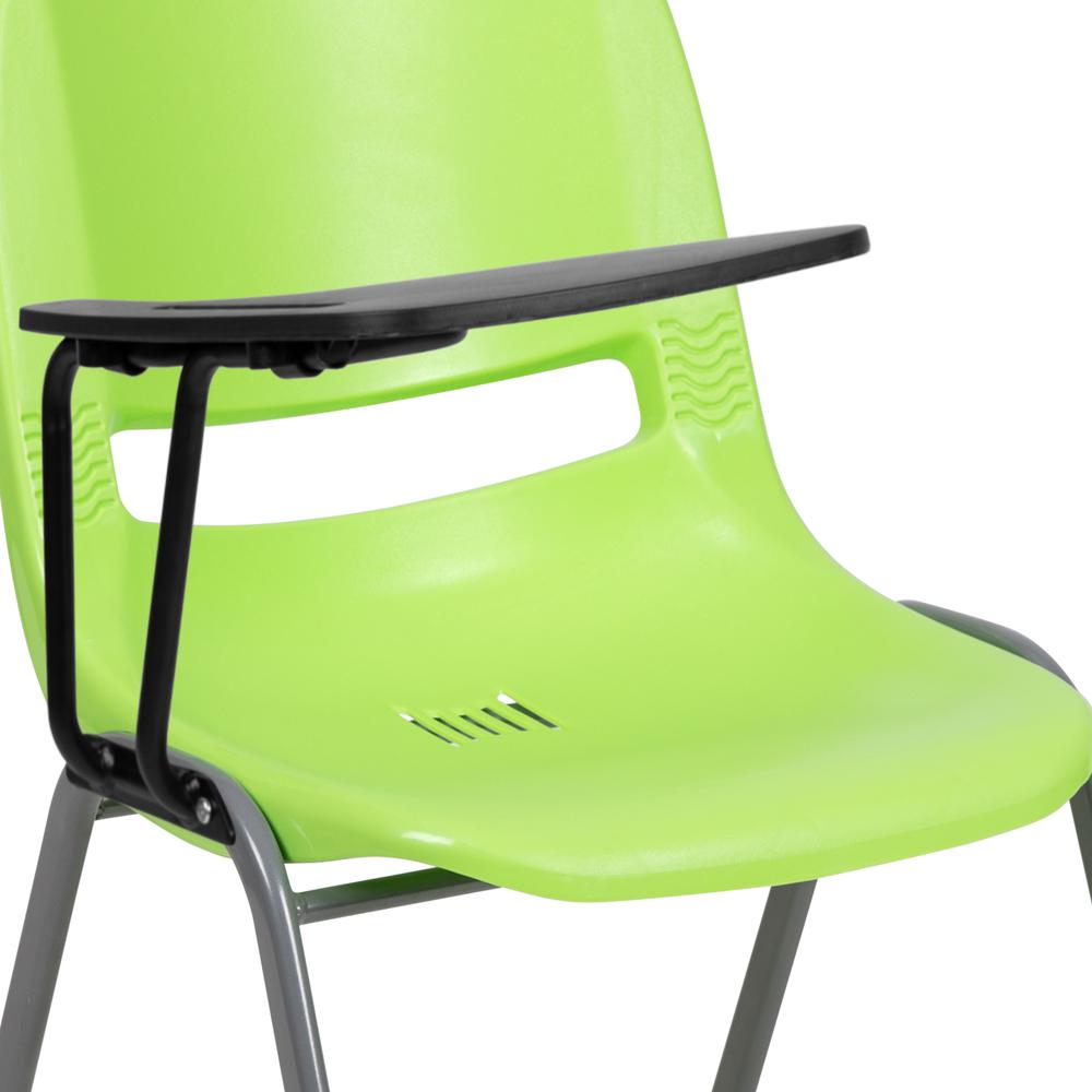 Green Ergonomic Shell Chair with Right Handed Flip-Up Tablet Arm. Picture 7