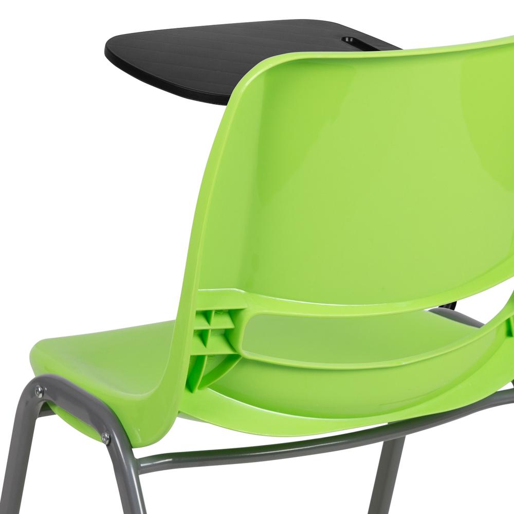 Green Ergonomic Shell Chair with Right Handed Flip-Up Tablet Arm. Picture 8