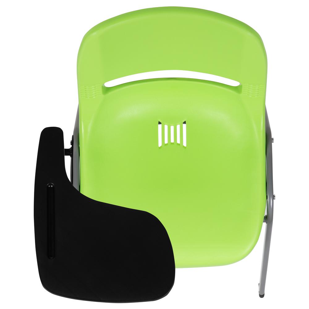 Green Ergonomic Shell Chair with Right Handed Flip-Up Tablet Arm. Picture 9