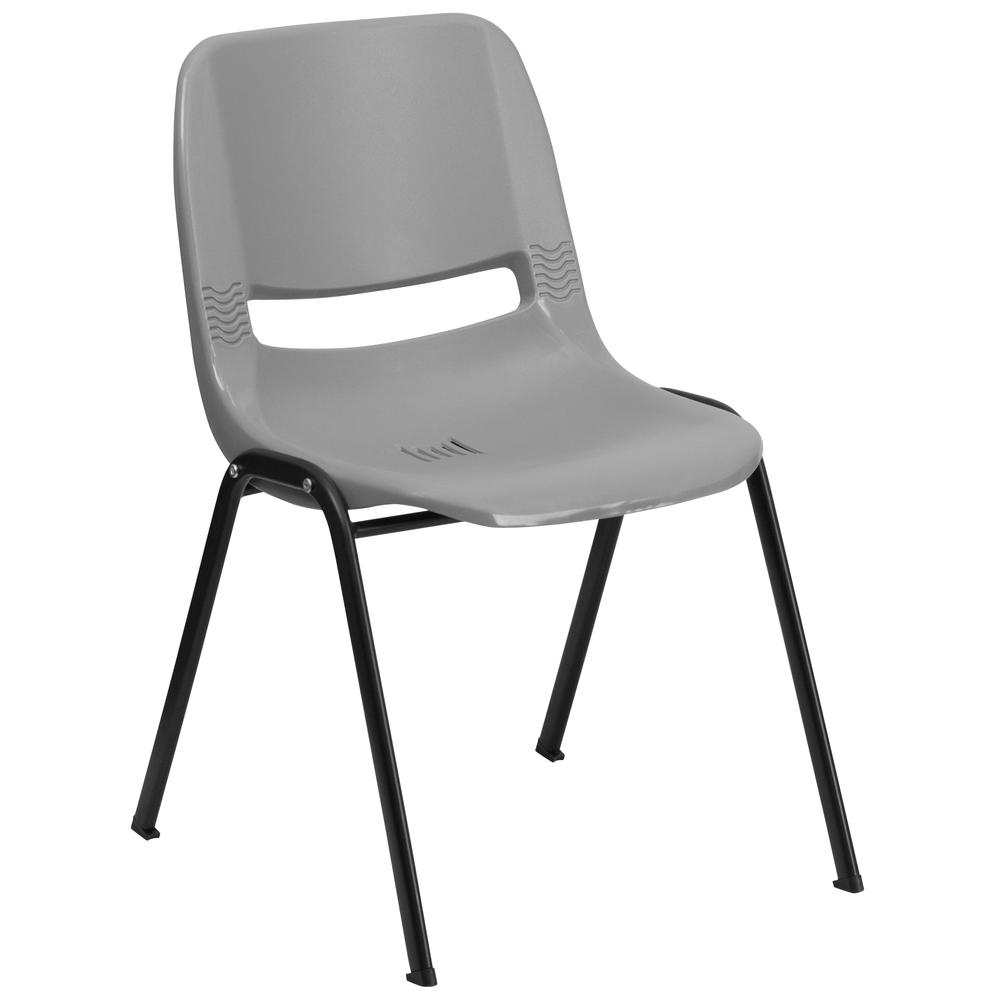 880 lb. Capacity Gray Ergonomic Shell Stack Chair with Black Frame. Picture 1
