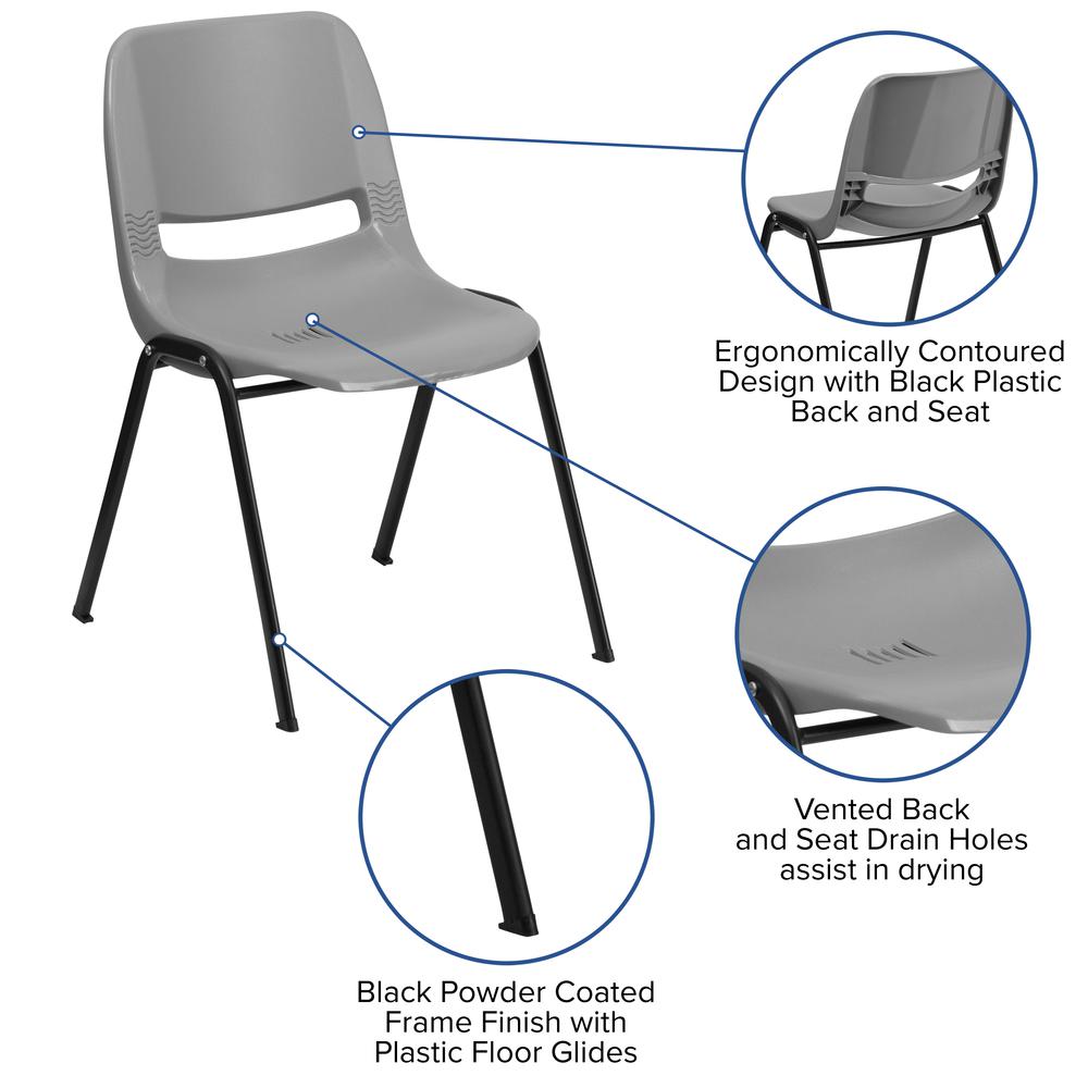 880 lb. Capacity Gray Ergonomic Shell Stack Chair with Black Frame. Picture 5