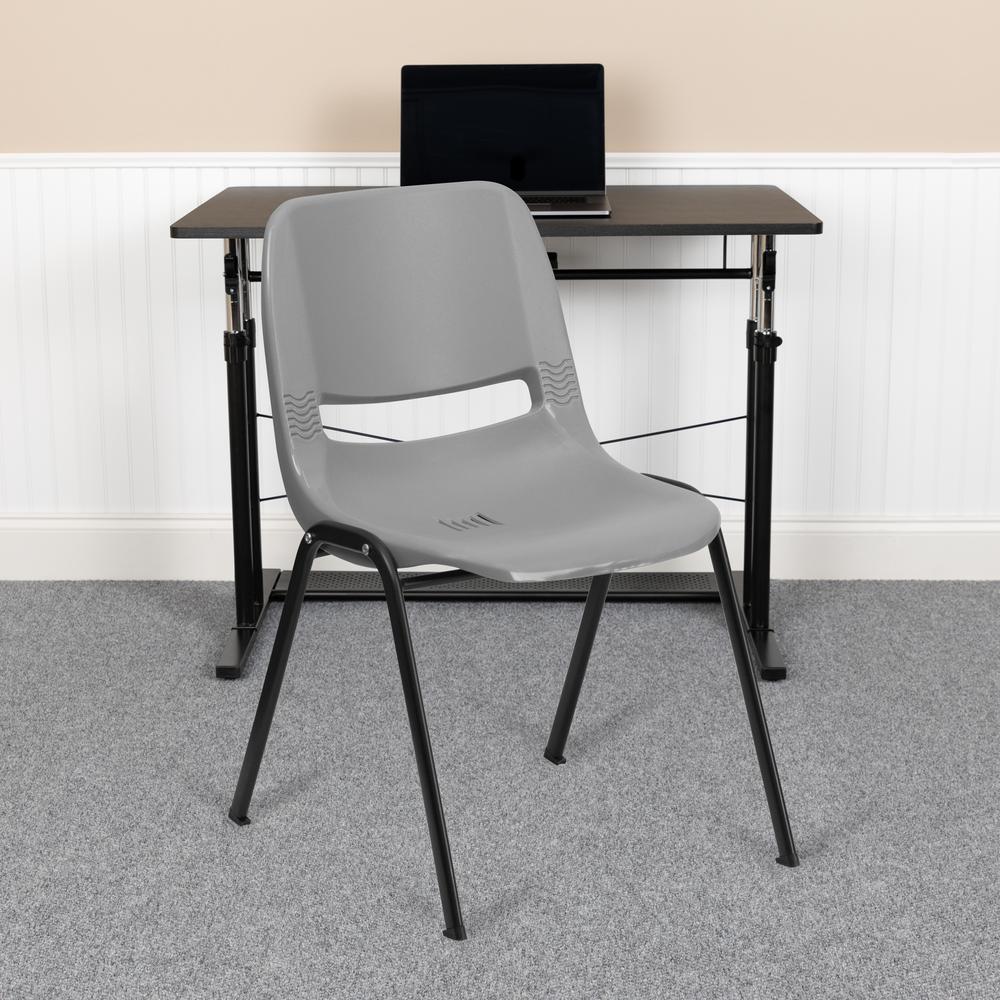 880 lb. Capacity Gray Ergonomic Shell Stack Chair with Black Frame. Picture 8