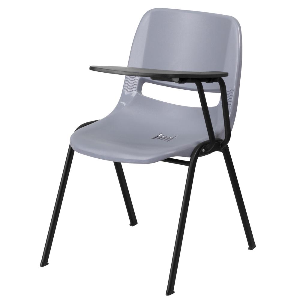Gray Ergonomic Shell Chair with Left Handed Flip-Up Tablet Arm. The main picture.