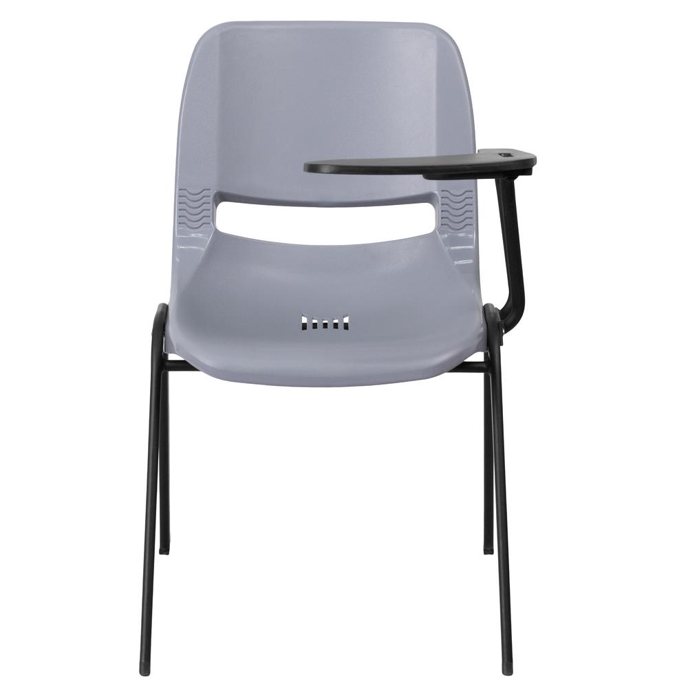 Gray Ergonomic Shell Chair with Left Handed Flip-Up Tablet Arm. Picture 4