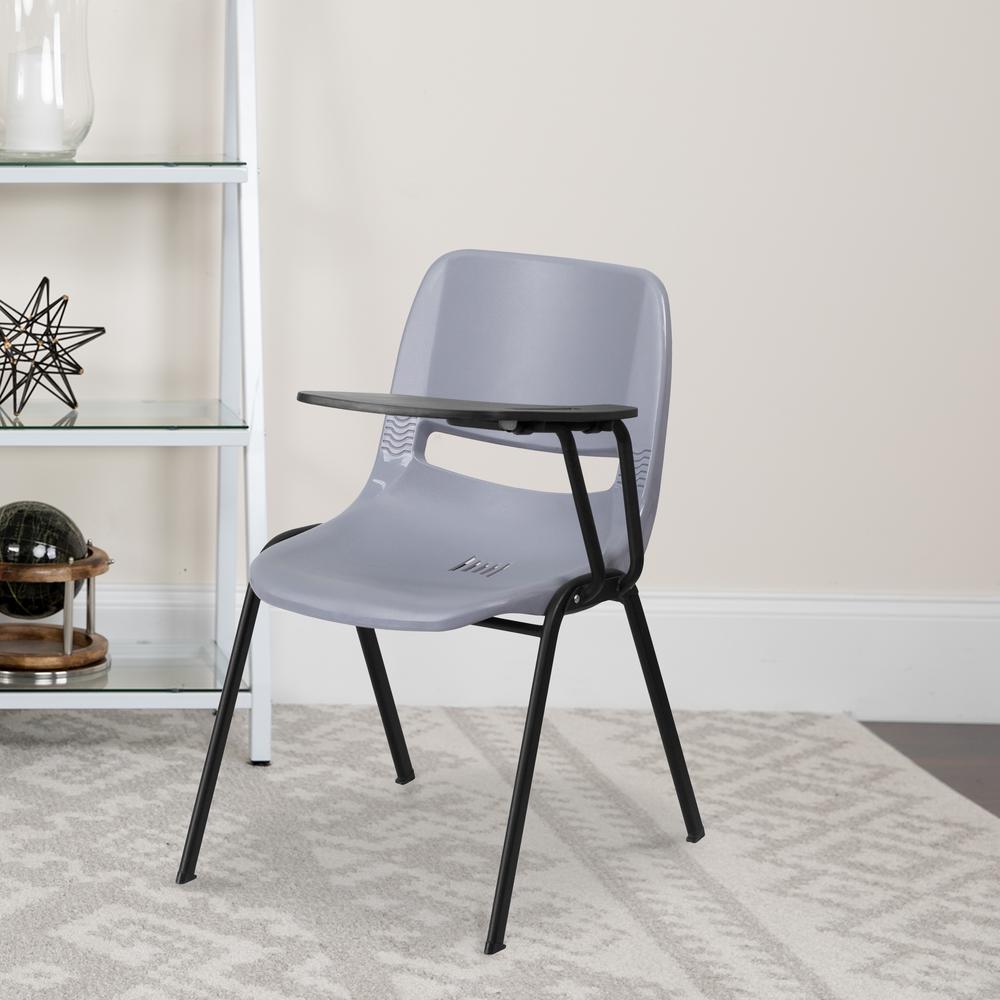 Gray Ergonomic Shell Chair with Left Handed Flip-Up Tablet Arm. Picture 5