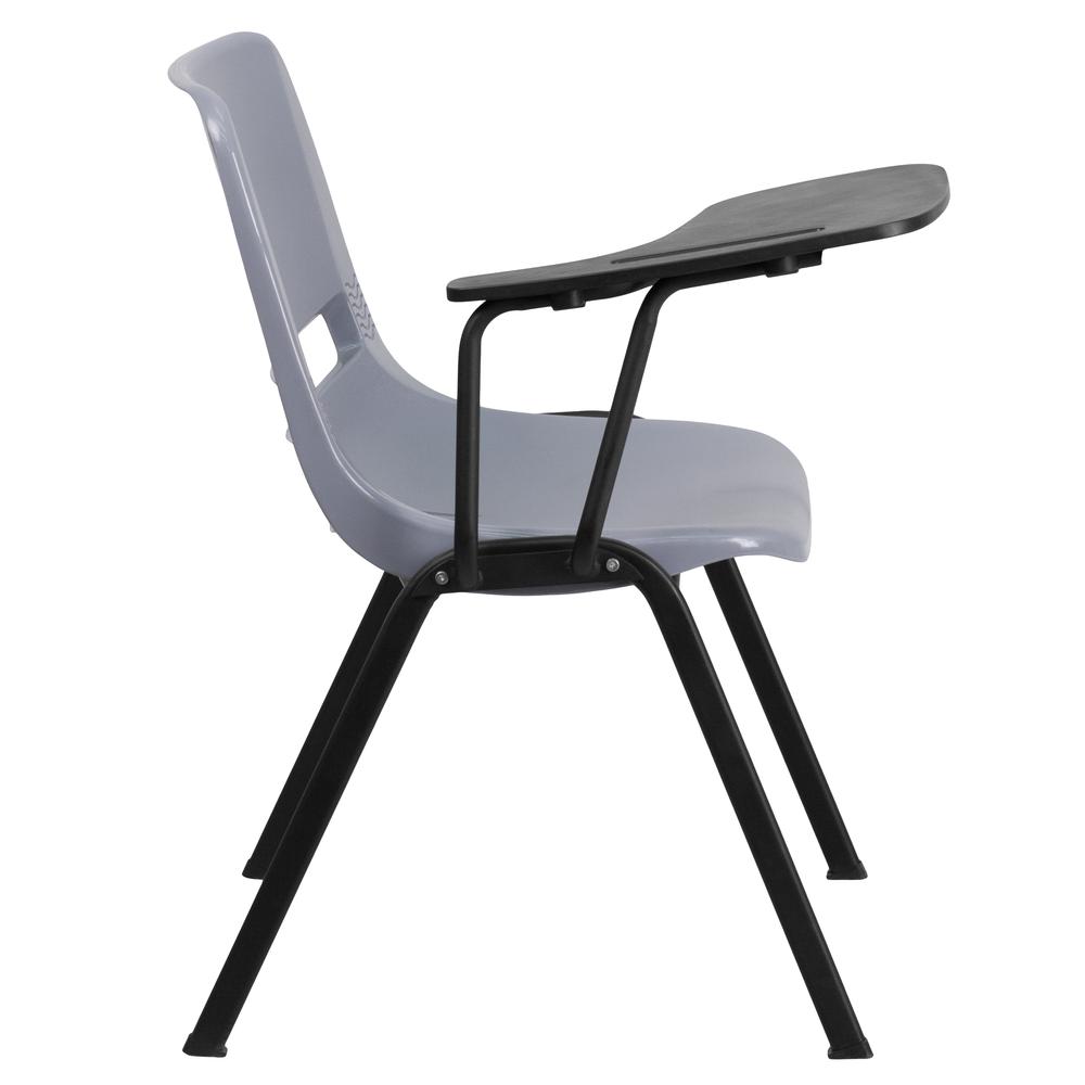Gray Ergonomic Shell Chair with Right Handed Flip-Up Tablet Arm. Picture 3