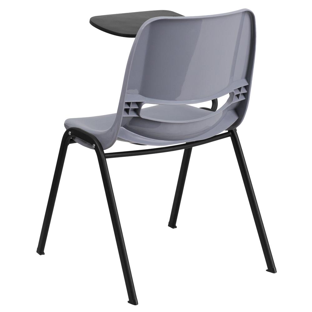 Gray Ergonomic Shell Chair with Right Handed Flip-Up Tablet Arm. Picture 2