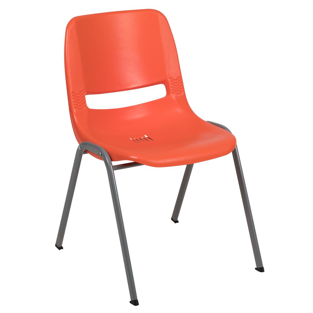 HERCULES Series 880 lb. Capacity Orange Ergonomic Shell Stack Chair with Gray Frame. The main picture.