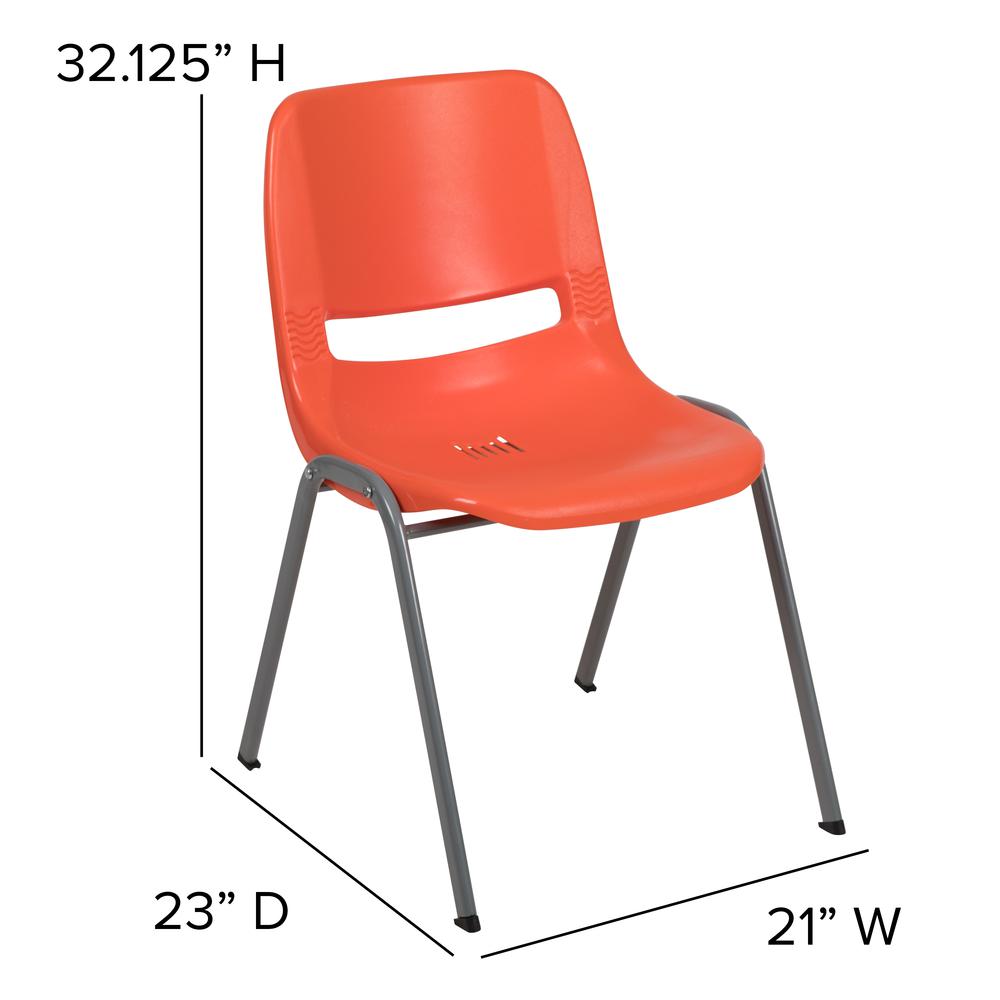 HERCULES Series 880 lb. Capacity Orange Ergonomic Shell Stack Chair with Gray Frame. Picture 4