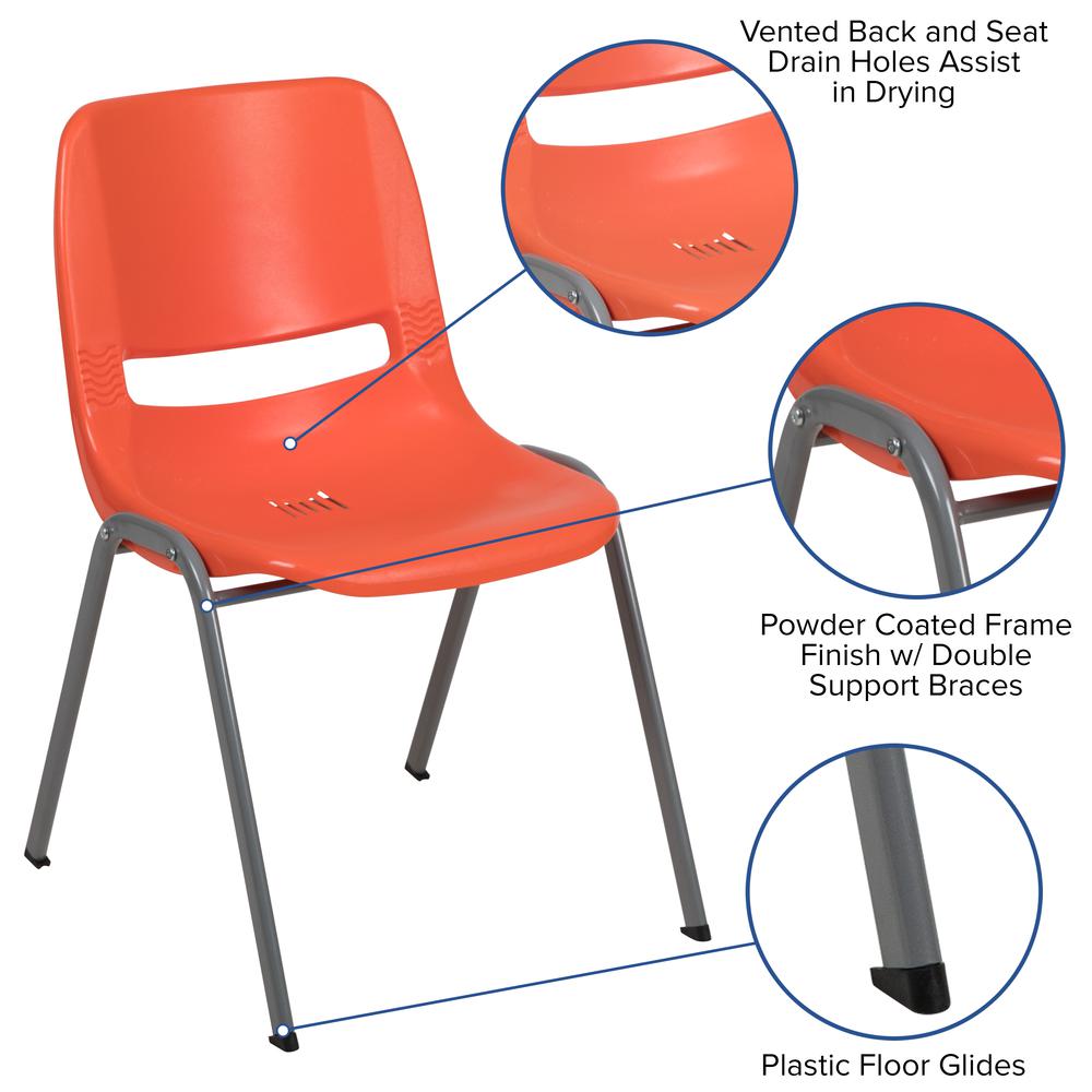 HERCULES Series 880 lb. Capacity Orange Ergonomic Shell Stack Chair with Gray Frame. Picture 2